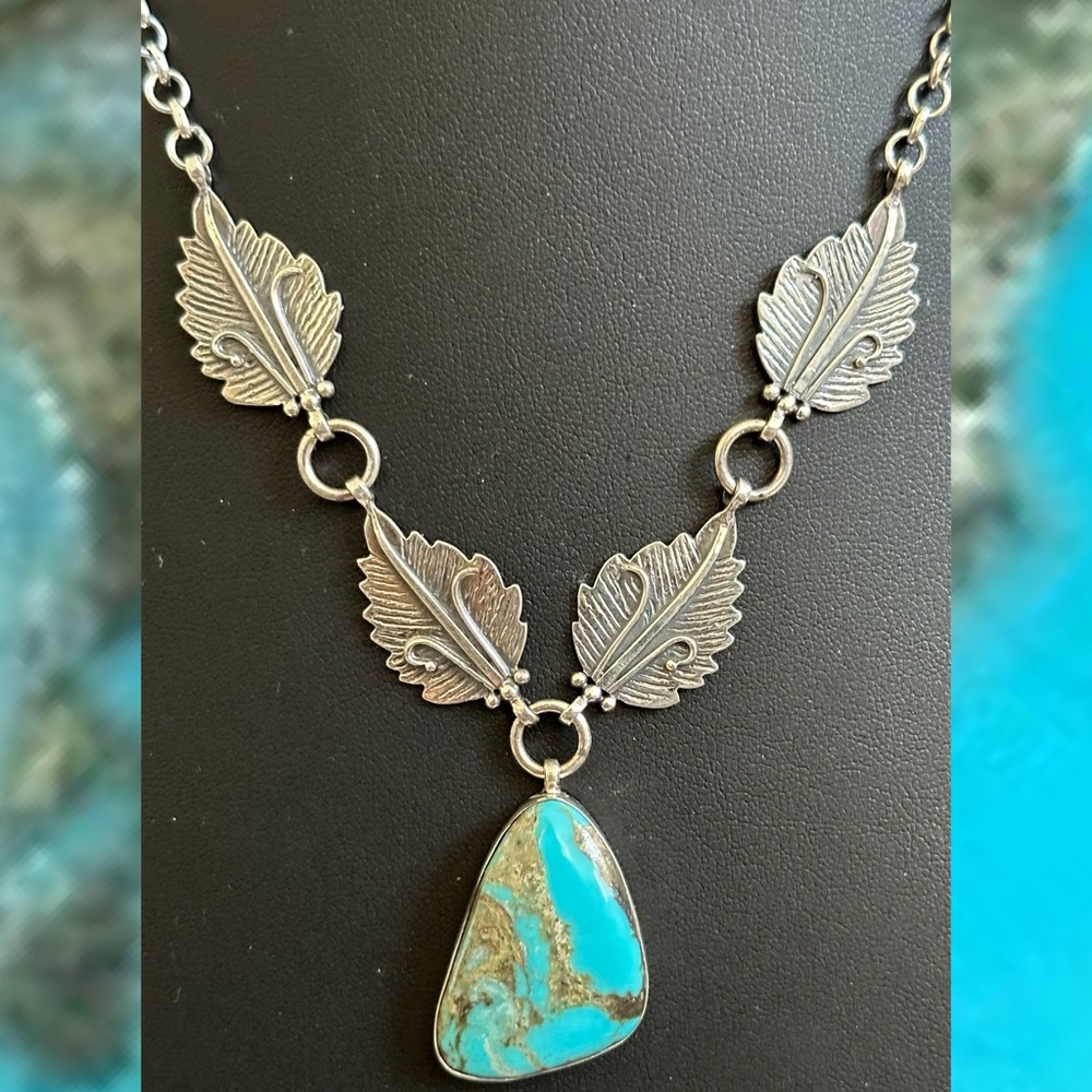 Turquoise lariat southwestern sterling silver necklace